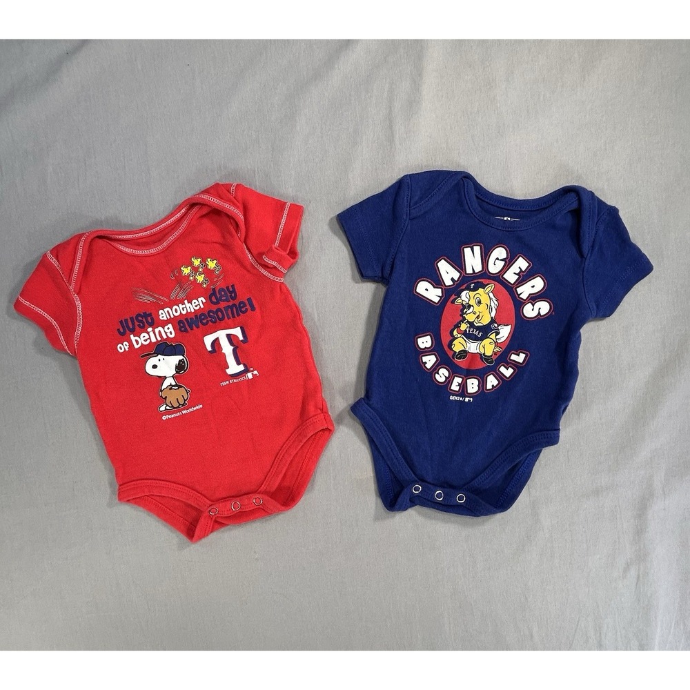 MLB Texas Rangers‎ One Piece 0/3 Month Set of 2 Baseball Snoopy Mascot Captain